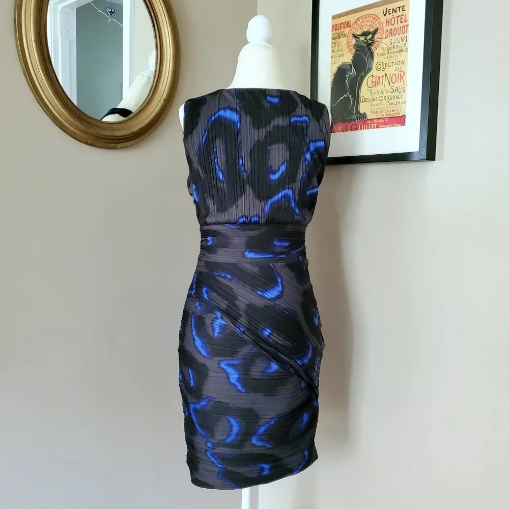 Halston Heritage Blue and Gray Pleated Dress Size 4 - Picture 6 of 16